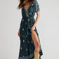Trendy Cotton Embroidered Lace Up Maxi