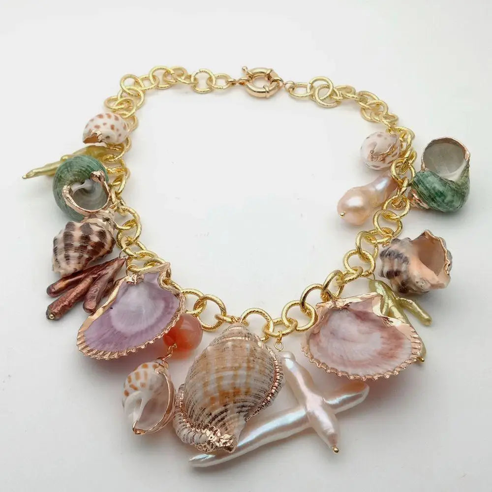 Chunky Sea Shell Pearl Chain Necklace