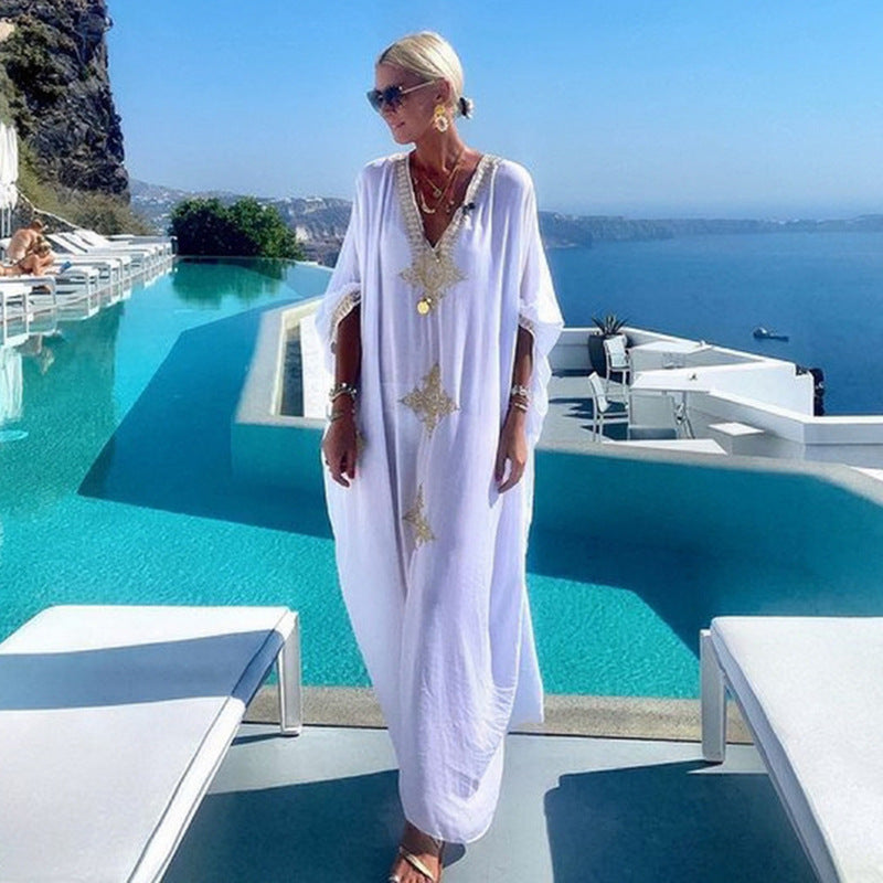 White Embroidered Kaftan Dress