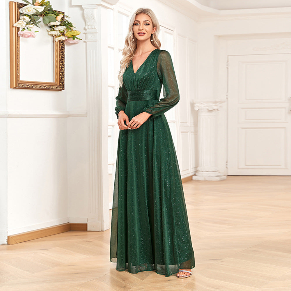 Green long sleeve outlet maxi evening dress