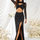 Melinda Long Sleeve Cutout Sexy High Slit Dress