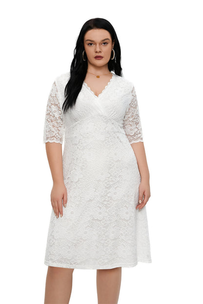 Plus Size Cocktail Dress Short Sleeves Lace