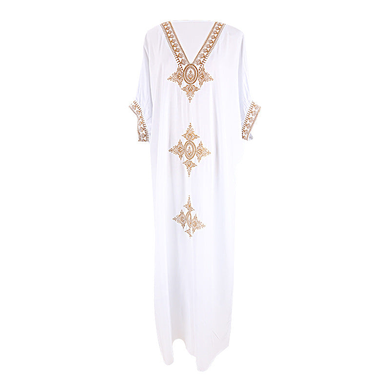 White Embroidered Kaftan Dress