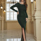 Solid Dark Green Long Sleeve Gown