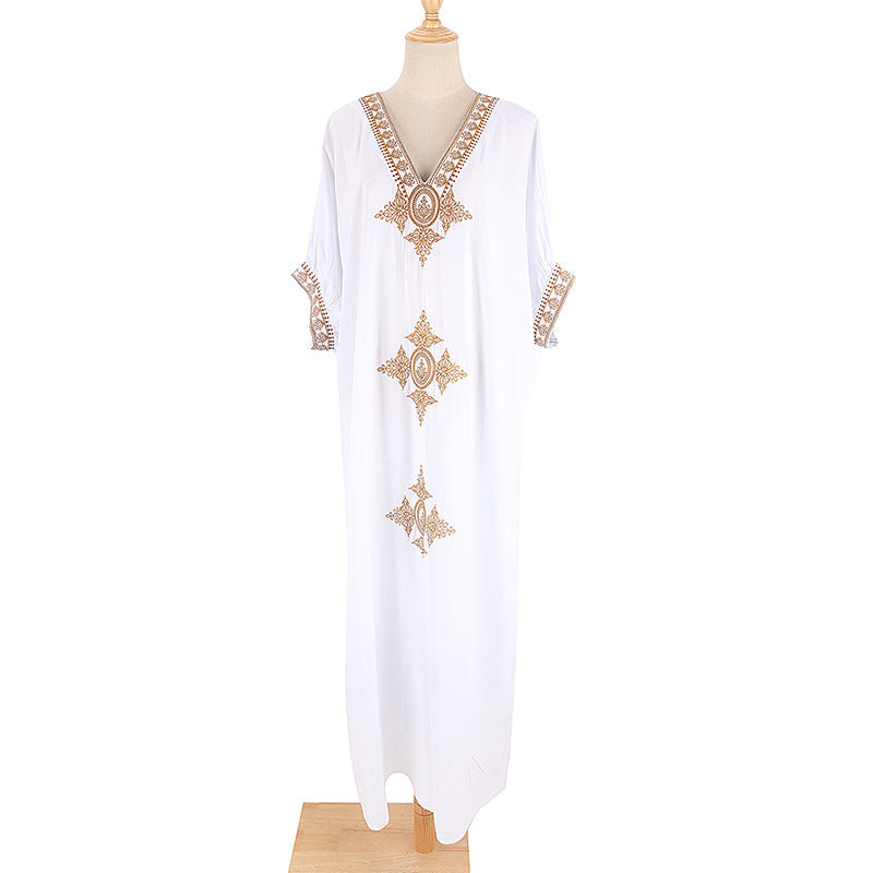 White Embroidered Kaftan Dress