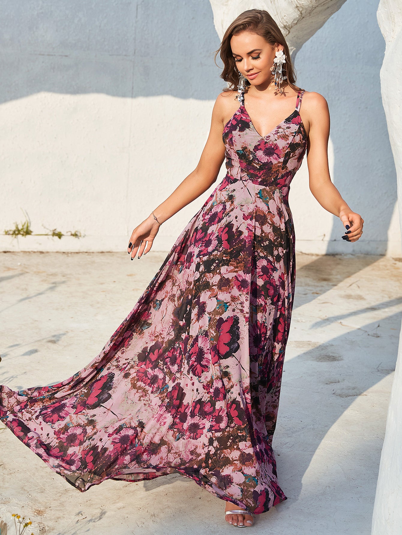 Floral Print Sleeveless Gown