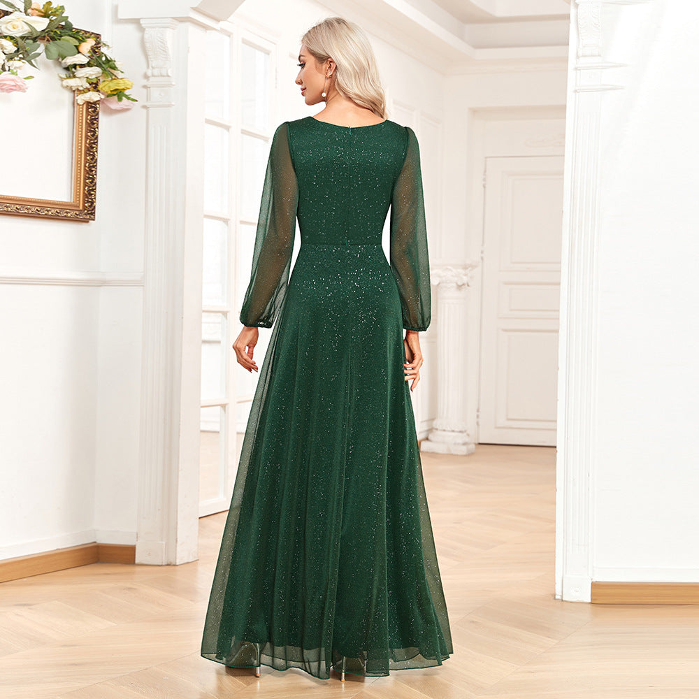 Wrap-Effect Wedding & Bridal Long Sleeve Satin Gown Floor-Length Skirt –  smcfashion.com