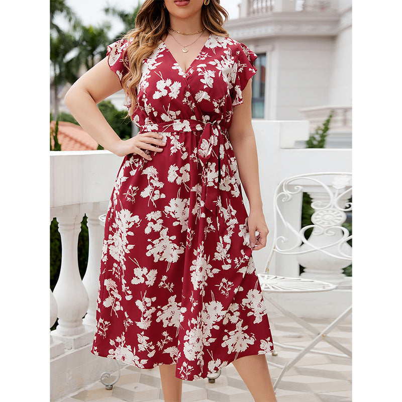 Buy Plus Size Red Metallic Georgette Drape Dress Online For Women - Amydus