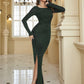 Solid Dark Green Long Sleeve Gown